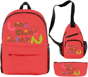My Deer Friend Nokotan Anime Backpack 3 Pieces Sets Fashion Crossbody Bag Casual Travel Bag (Red)