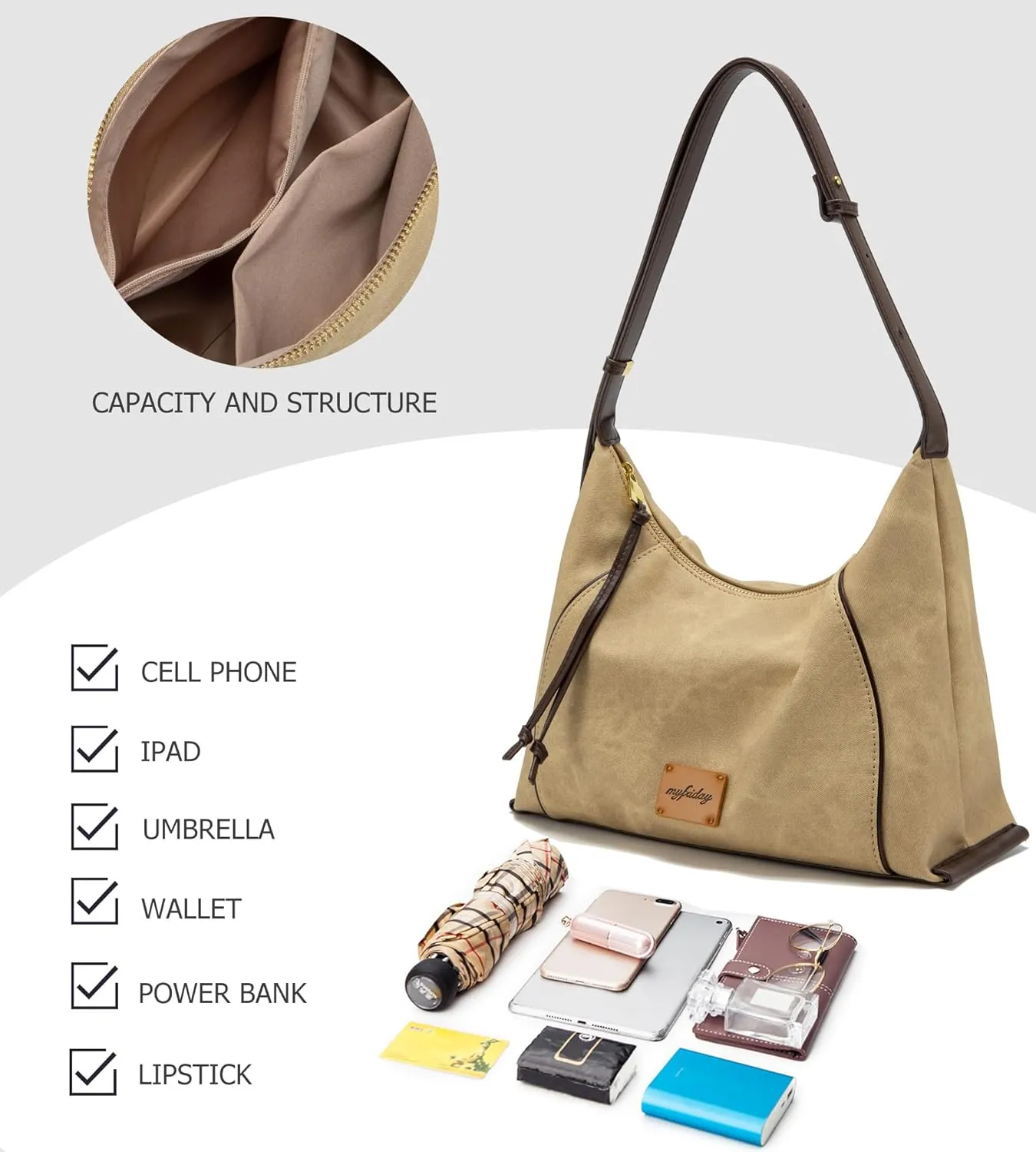 myfriday Casual Leather Hobo Bag for Women Lightweight Crossbody Tote Handbag with Distressed Finish