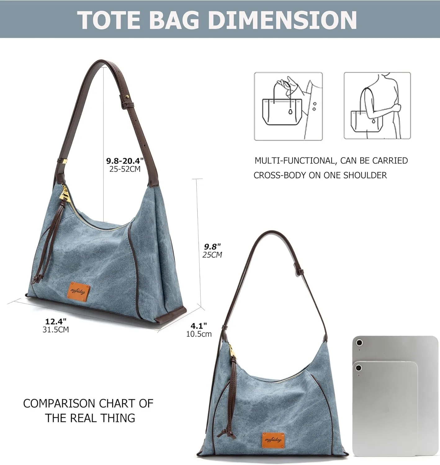 myfriday Casual Leather Hobo Bag for Women Lightweight Crossbody Tote Handbag with Distressed Finish