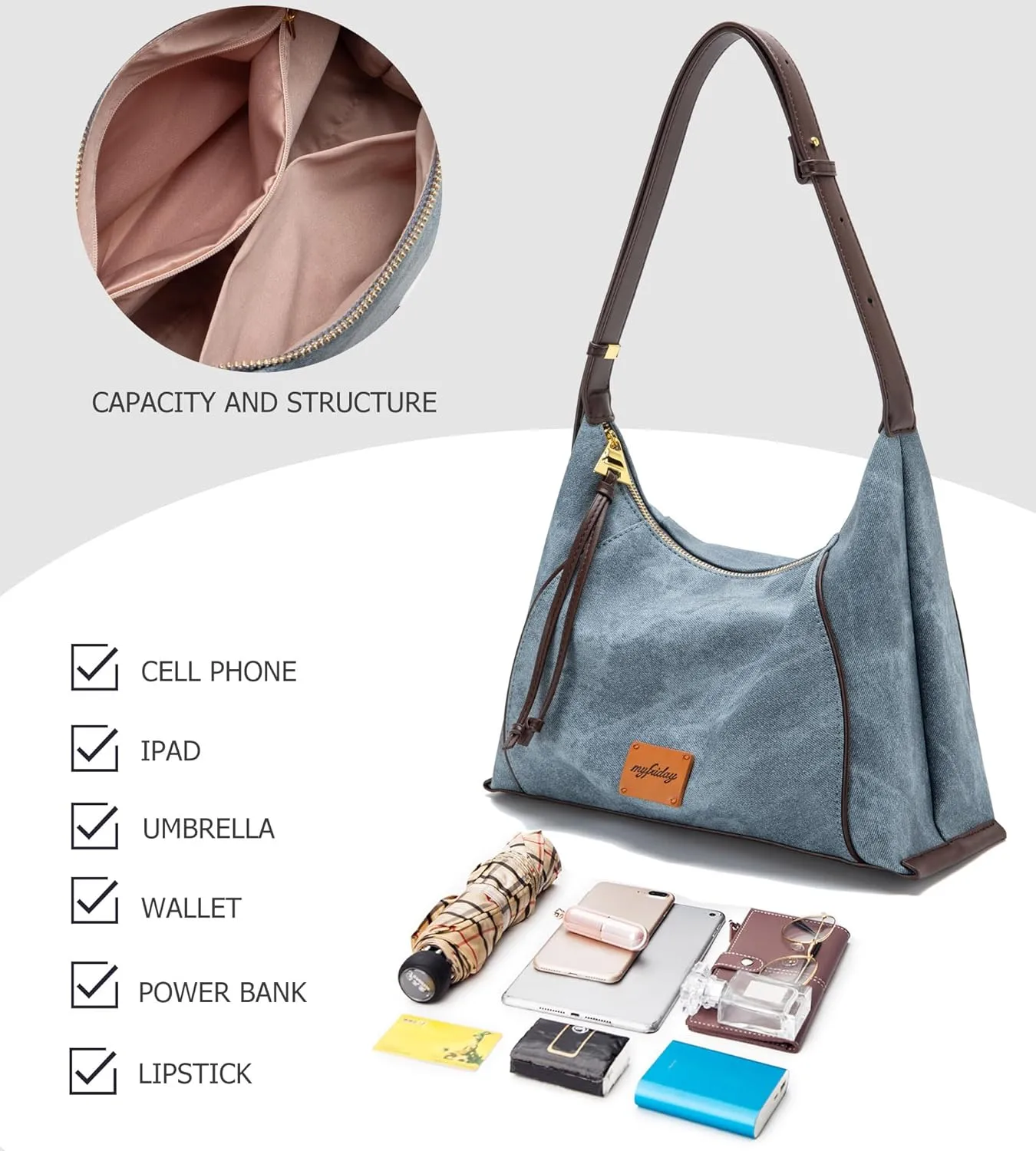 myfriday Casual Leather Hobo Bag for Women Lightweight Crossbody Tote Handbag with Distressed Finish