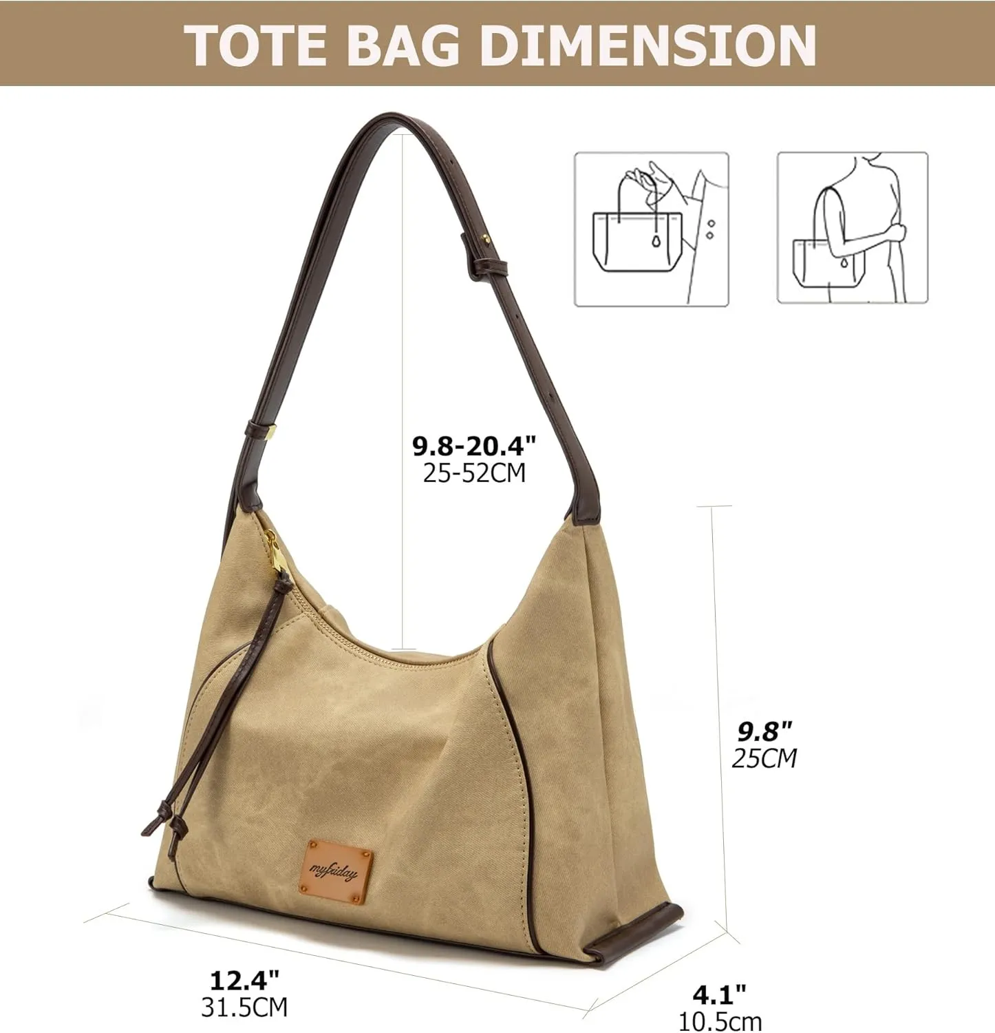 myfriday Casual Leather Hobo Bag for Women Lightweight Crossbody Tote Handbag with Distressed Finish