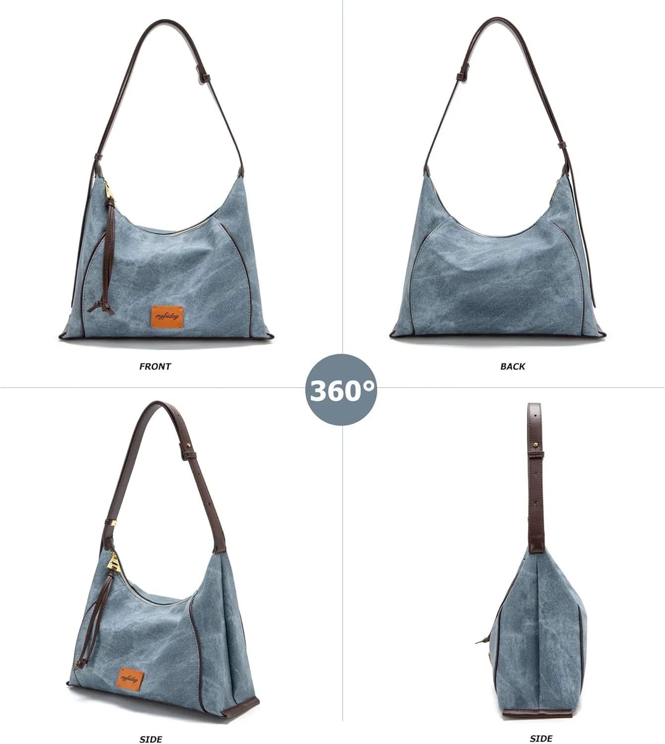 myfriday Casual Leather Hobo Bag for Women Lightweight Crossbody Tote Handbag with Distressed Finish