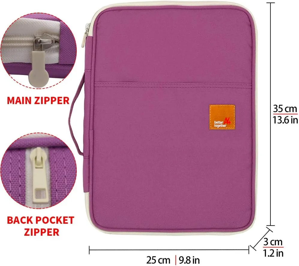 mygreen Multi-functional A4 Document Bags Portfolio Organizer-Waterproof Travel Pouch Zippered Case for Ipads, Notebooks, Documents (Purple)