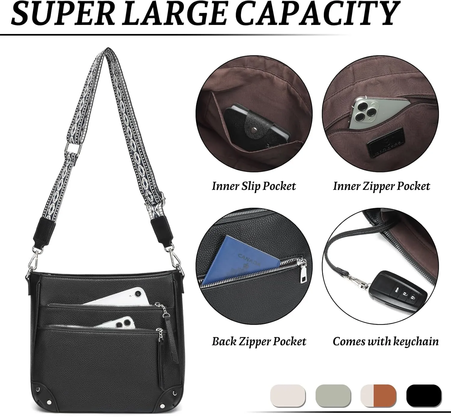 MYHOZEE Crossbody Bags for Women Leather Crossbody Purses With Adjustable Guitar Strap Trendy Hobo Women's Shoulder Bag