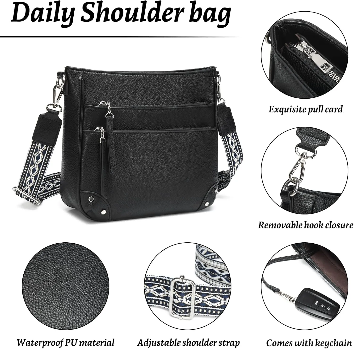 MYHOZEE Crossbody Bags for Women Leather Crossbody Purses With Adjustable Guitar Strap Trendy Hobo Women's Shoulder Bag