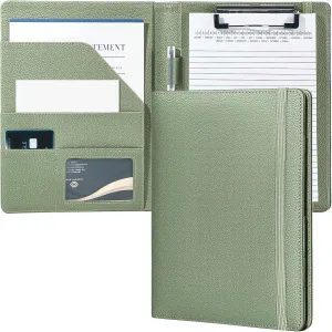 Mymazn Junior Padfolio Portfolio Folder, Small A5 Clipboard with Cover for 5'' x 8'' Writing Pad Notepad Holder Legal Pad Holder for Business School Office Men Women (Sage Green)