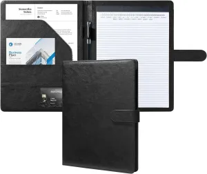Mymazn Padfolio Portfolio Folder, Faux Leather Interview Resume Folder with Document Organizer & Business Card Holder, Letter-Sized Notepad Legal Pad Holder for Men Women (Black)