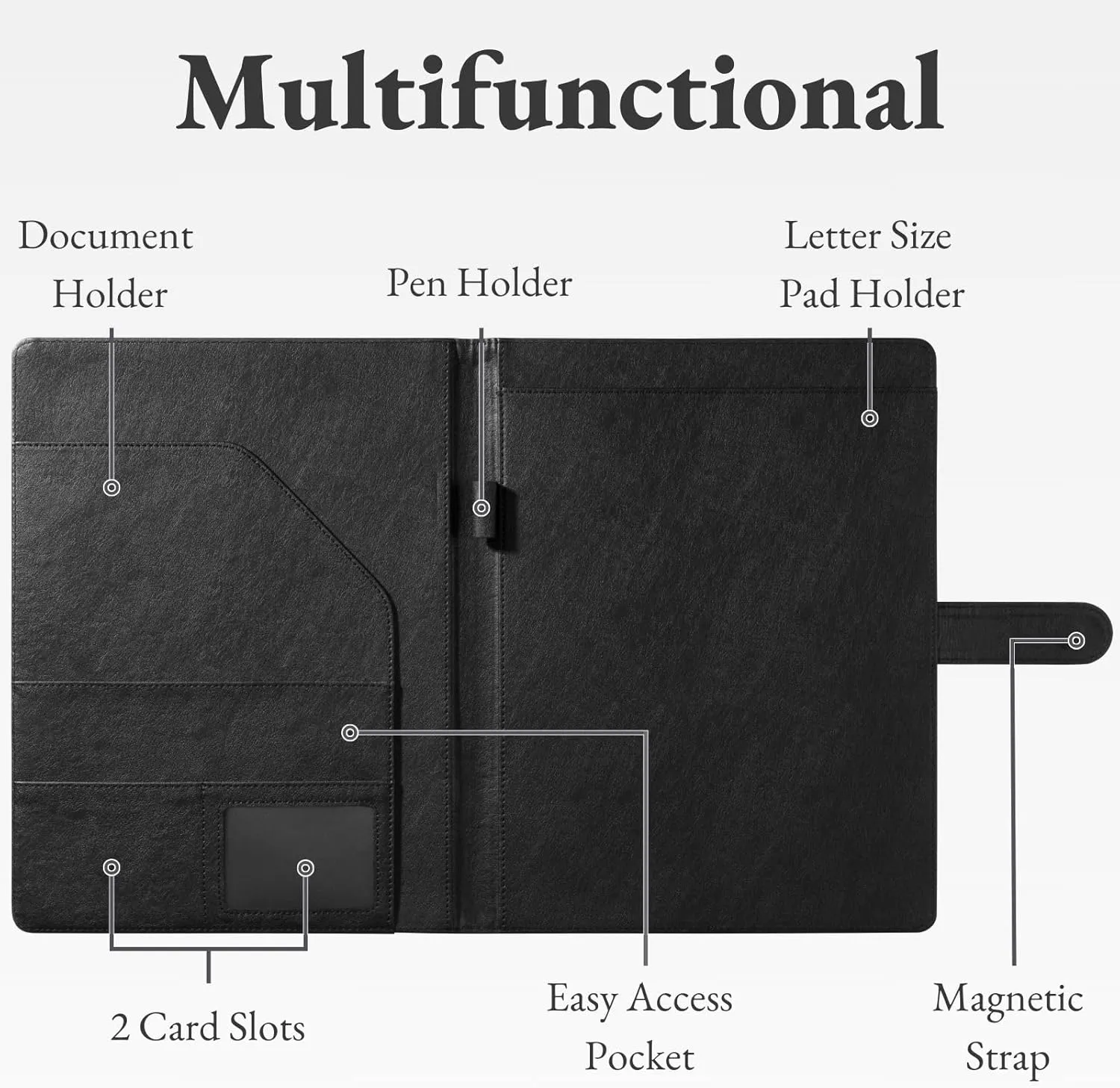 Mymazn Padfolio Portfolio Folder, Faux Leather Interview Resume Folder with Document Organizer & Business Card Holder, Letter-Sized Notepad Legal Pad Holder for Men Women (Black)
