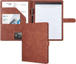 Mymazn Padfolio Portfolio Folder, Faux Leather Interview Resume Folder with Document Organizer & Business Card Holder, Letter-Sized Notepad Legal Pad Holder for Men Women (Dark Brown)