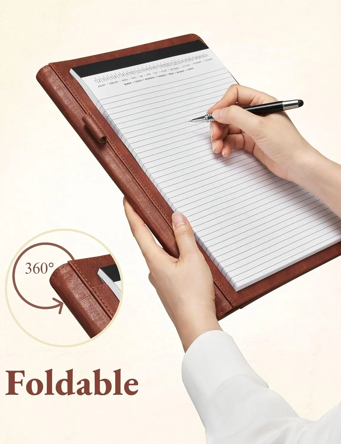 Mymazn Padfolio Portfolio Folder, Faux Leather Interview Resume Folder with Document Organizer & Business Card Holder, Letter-Sized Notepad Legal Pad Holder for Men Women (Dark Brown)