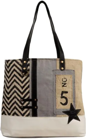Myra Bag Tote Bag for Women - Western Upcycled Canvas and Leather Shoulder Bag Gray, S-7930