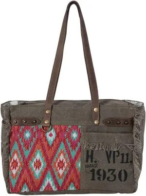 Myra Bag Western Canvas Tote Bag for Women, Upcycled Leather Shoulder Weekender Bag - High Trails