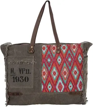 Myra Bag Western Leather Weekender Bag for Women, Upcycled Canvas Shoulder Bag - High Trails