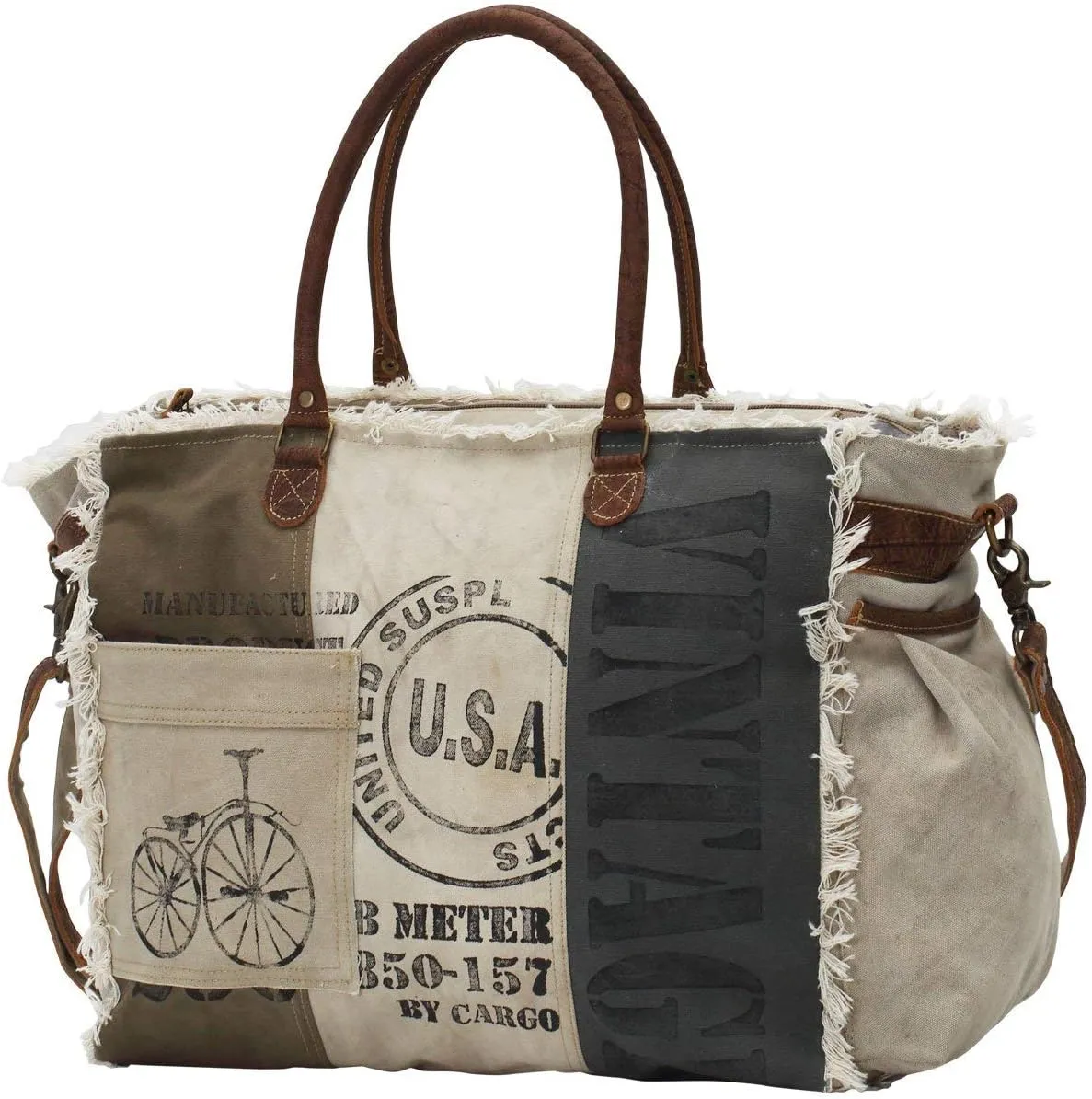 Myra Bags USA Stamped Upcycled Canvas Weekender Bag M-0751, Large, Multicoloured