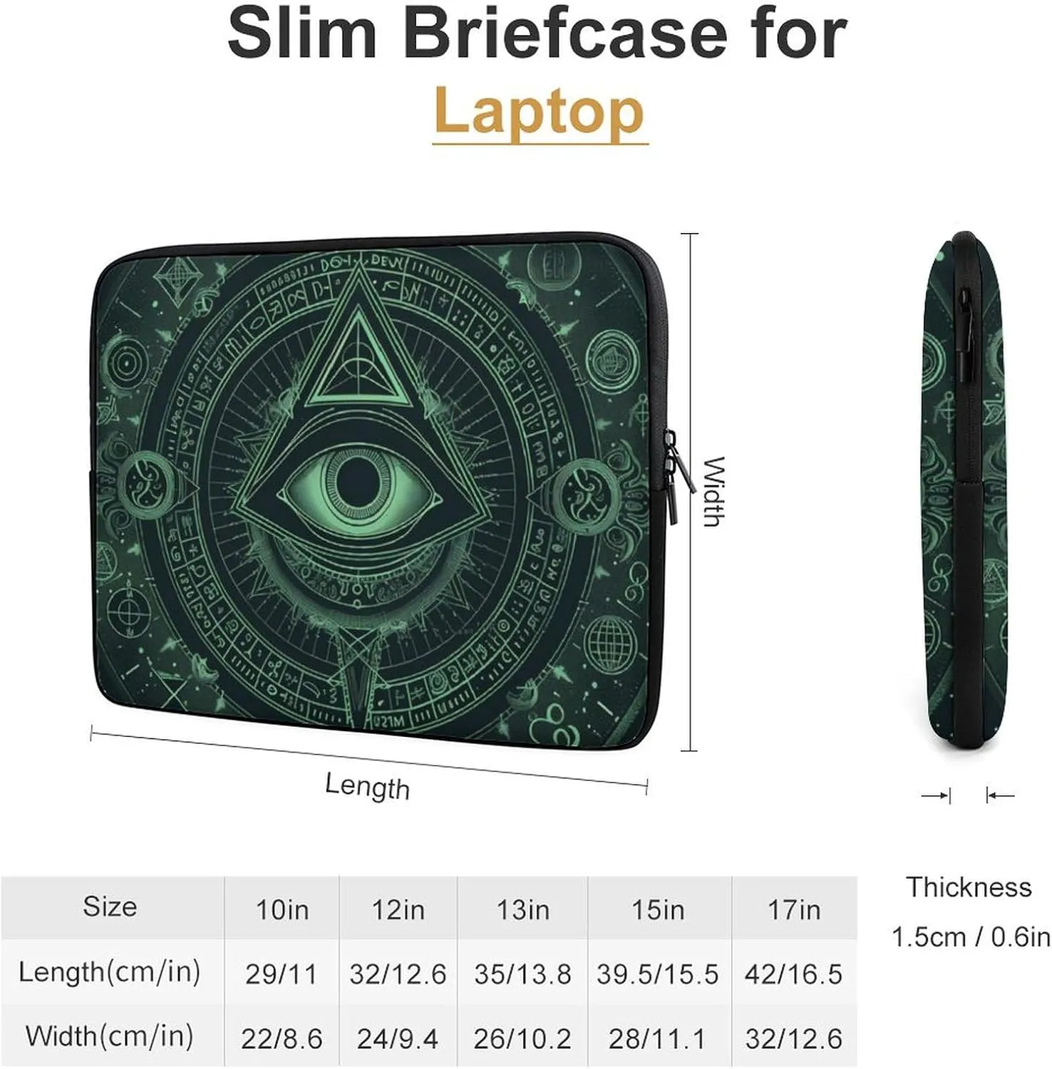 Mysterious Green Evil Eye Laptop Sleeve 13/15 Inch Durable Briefcase Cover Shockproof Protective Case Handbags Portable Laptop Bag