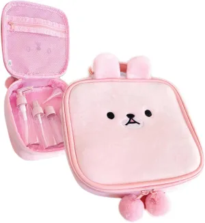 na1 Cute Kawaii Plush Makeup/Cosmetic Bag With Inner Pocket and Handle and Zipper Closure for Convenient Travel and Portability, Soft Velvet Texture, For Women and Girls (Pink Bunny)