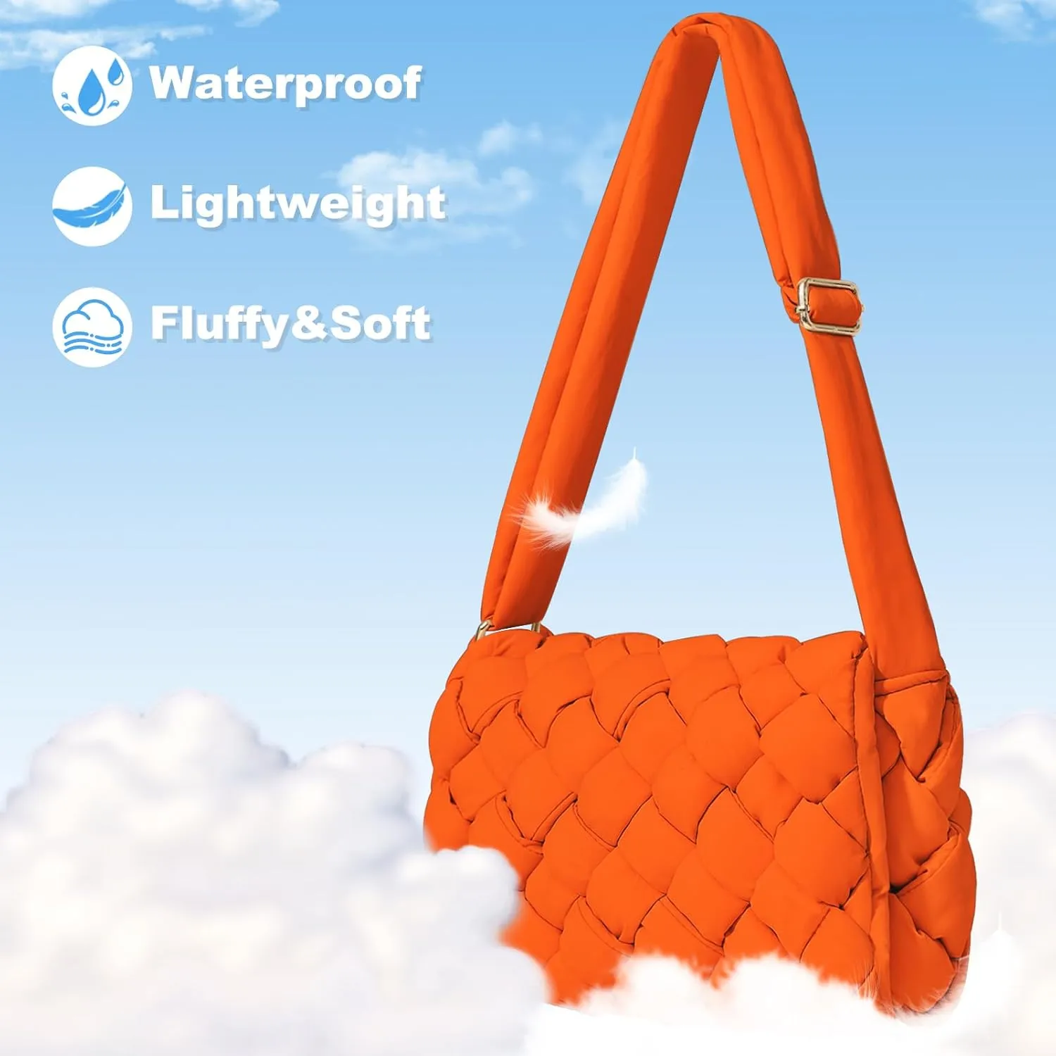 NAARIIAN Puffer Crossbody Bag for Women Lightweight Quilted Puffer Shoulder Bags with Adjustable Strap Puffy Woven Purse
