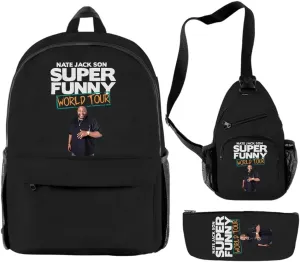 Nate Jackson World Tour Backpack 3 Pieces Sets Cosplay 3D Crossbody Bag Fashion Travel Bag (Black)