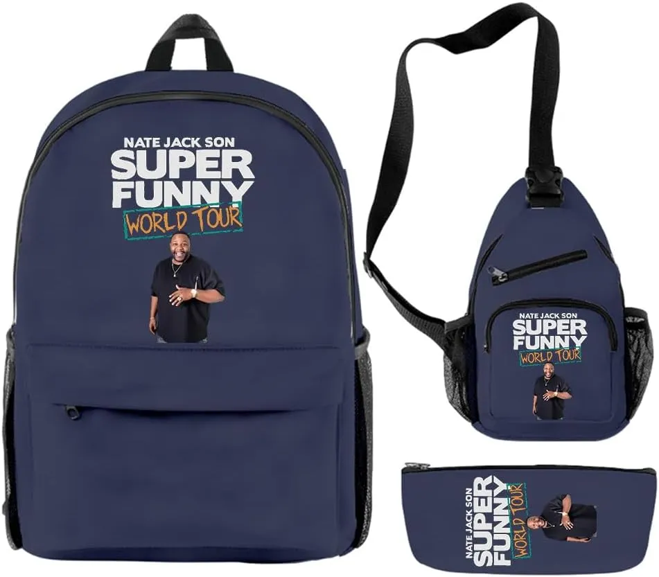 Nate Jackson World Tour Backpack 3 Pieces Sets Cosplay 3D Crossbody Bag Fashion Travel Bag (Navy)