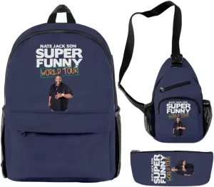 Nate Jackson World Tour Backpack 3 Pieces Sets Cosplay 3D Crossbody Bag Fashion Travel Bag (Navy)
