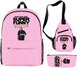 Nate Jackson World Tour Backpack 3 Pieces Sets Cosplay 3D Crossbody Bag Fashion Travel Bag (Pink)