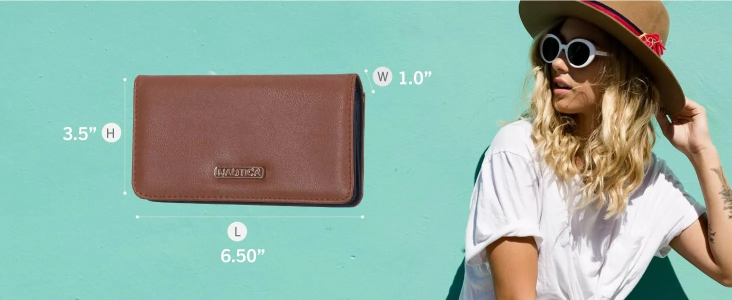 Nautica Seaside Slim Womens Wallet RFID Blocking Credit Card Holder, Coin Purse, Checkbook Organizer Clutch, Small Vegan Leather Wallet for Travel, Americana