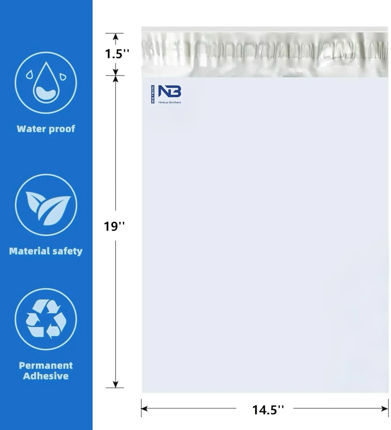 NB 14.5x19 Inch – 500 Pcs White Poly Mailers Strong Adhesive Self-Seal Shipping Envelopes, Tear & Water Resistant Packaging for E-Commerce and Small Business
