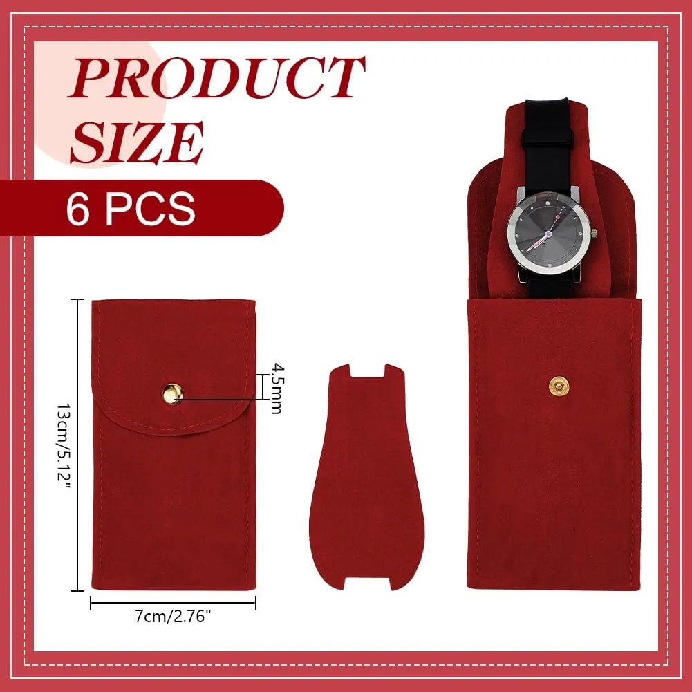 NBEADS 6 Pcs Velvet Watch Pouch, Portable Single Watch Travel Bag with Insert Red Watch Storage Bag Luxury Gift Bag with Snap Button for Jewelry Watch Organizer 5.12x2.76x0.18 Inch