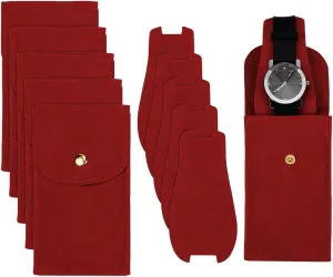NBEADS 6 Pcs Velvet Watch Pouch, Portable Single Watch Travel Bag with Insert Red Watch Storage Bag Luxury Gift Bag with Snap Button for Jewelry Watch Organizer 5.12x2.76x0.18 Inch