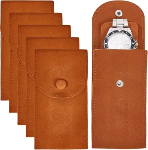 NBEADS 6 Pcs Velvet Watch Pouch, Portable Single Watch Travel Case Watch Storage Bag Luxury Gift Bag with Snap Button for Jewelry Watch Organizer, 5.1x2.6