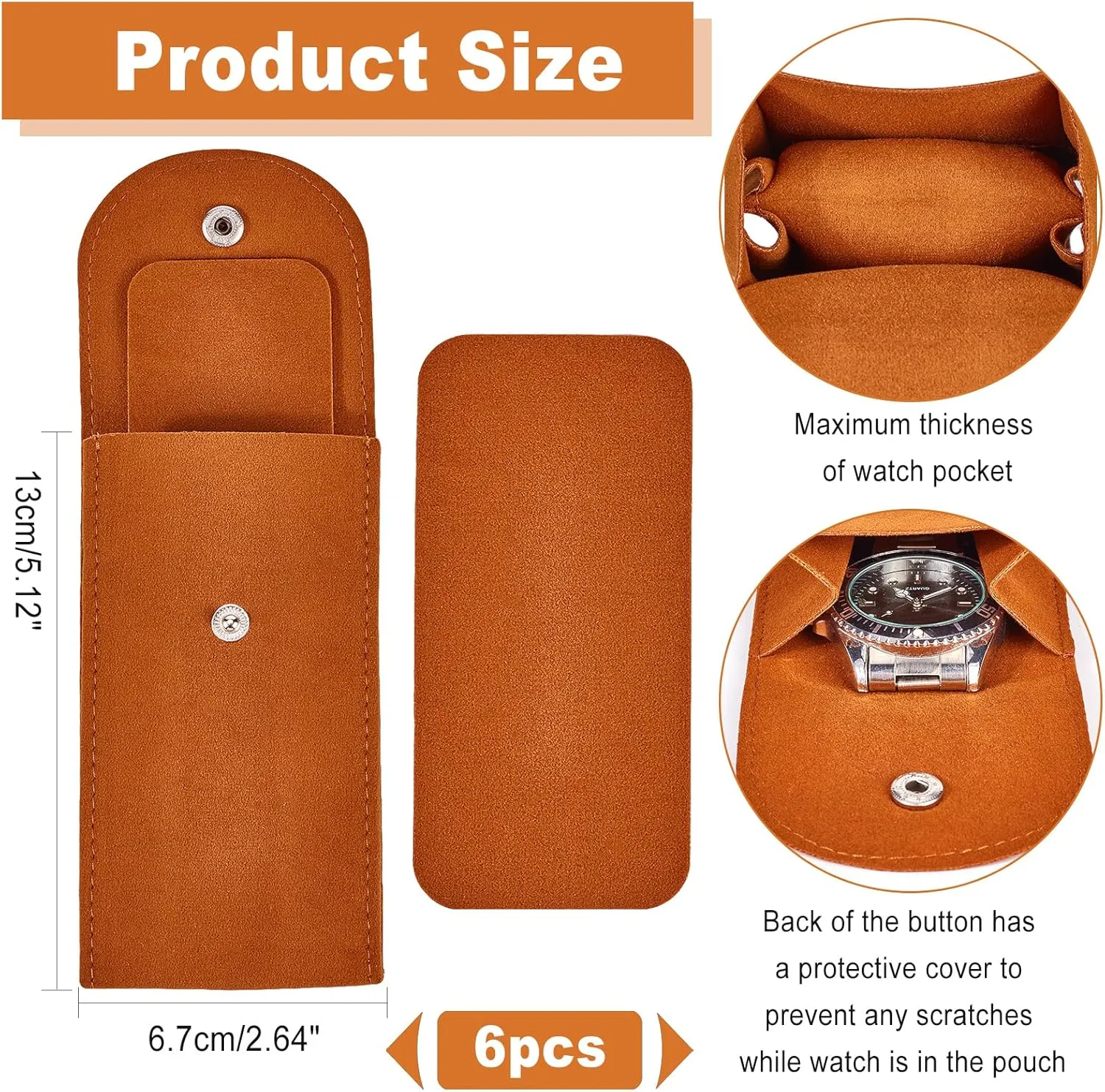 NBEADS 6 Pcs Velvet Watch Pouch, Portable Single Watch Travel Case Watch Storage Bag Luxury Gift Bag with Snap Button for Jewelry Watch Organizer, 5.1x2.6