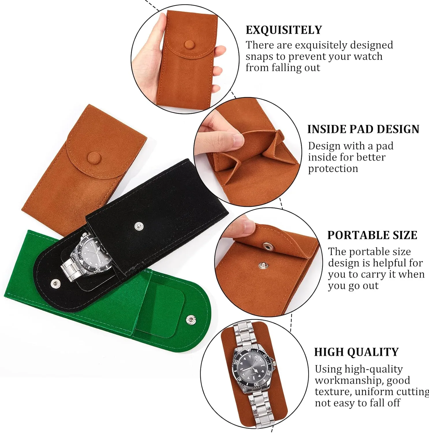 NBEADS 6 Pcs Velvet Watch Pouch, Portable Single Watch Travel Case Watch Storage Bag Luxury Gift Bag with Snap Button for Jewelry Watch Organizer, 5.1x2.6
