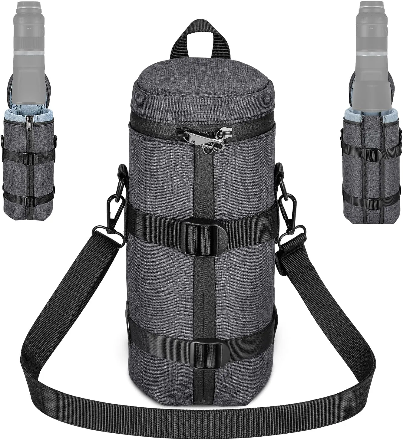 Neewer Camera Lens Pouch for 5.7"x12.4"/144x315mm DSLR Mirrorless Camera Lens, Water Repellent Thicker Expandable Protective Case Bag with Lockable Opening Zippers, Shoulder Strap, Rear Buckle, PB012