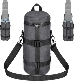 Neewer Camera Lens Pouch for 5.7"x12.4"/144x315mm DSLR Mirrorless Camera Lens, Water Repellent Thicker Expandable Protective Case Bag with Lockable Opening Zippers, Shoulder Strap, Rear Buckle, PB012