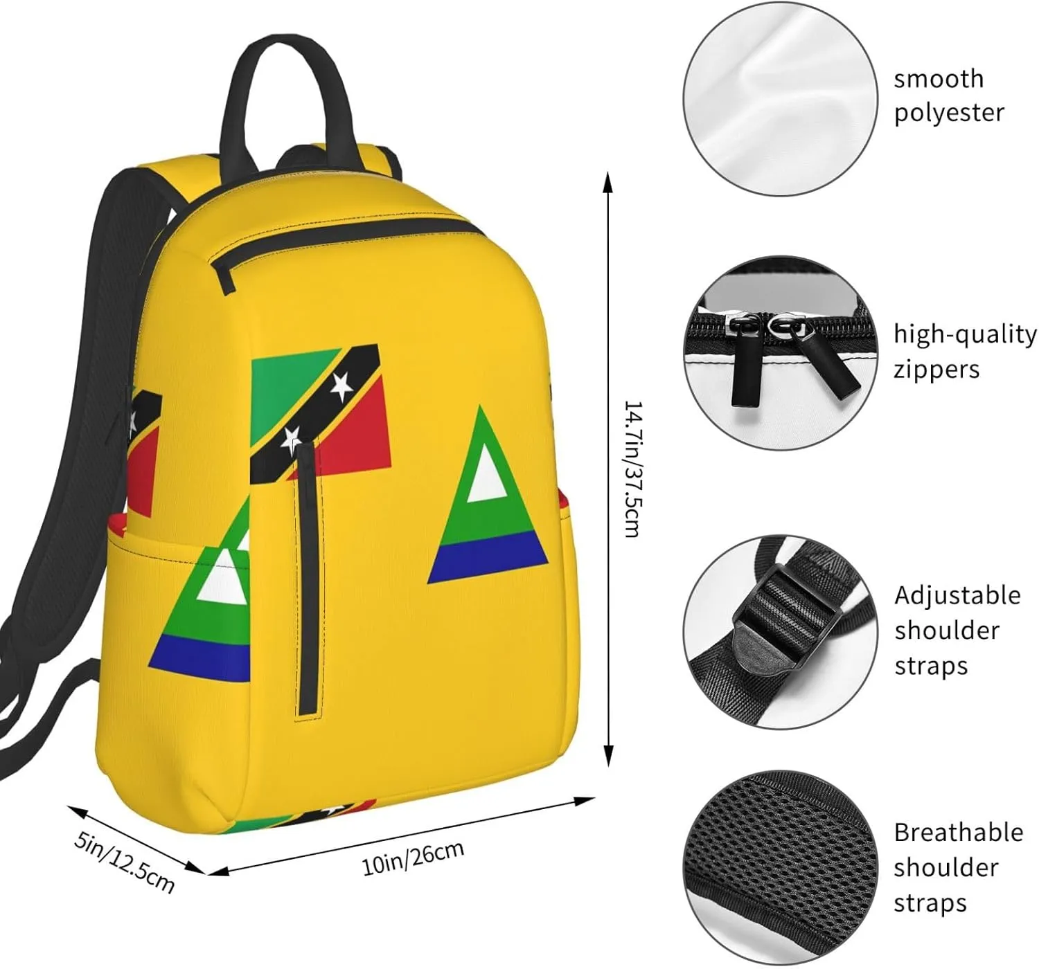 Nevis St. Kitts Flag Casual Laptop Backpack Travel Rucksack Sports Daypack Adjustable Strap Bags with Multi-Pockets for Working Running Camping
