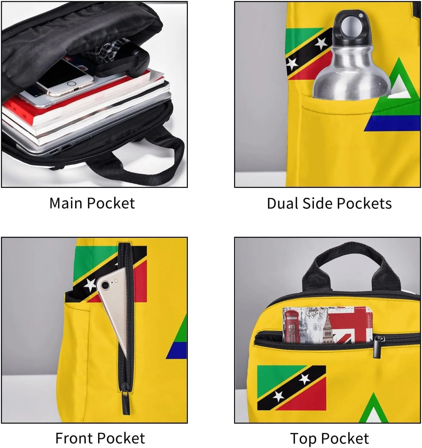 Nevis St. Kitts Flag Casual Laptop Backpack Travel Rucksack Sports Daypack Adjustable Strap Bags with Multi-Pockets for Working Running Camping