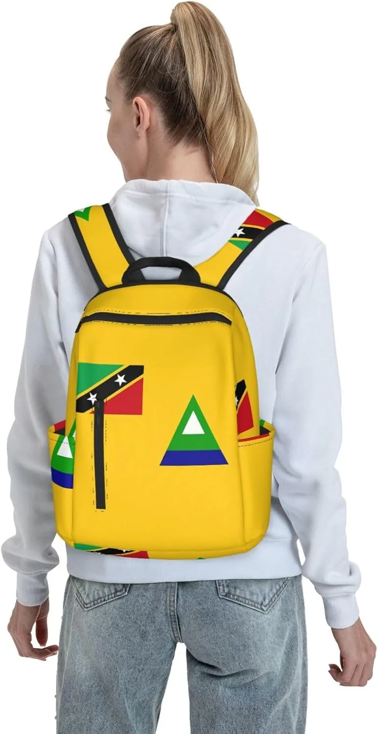 Nevis St. Kitts Flag Casual Laptop Backpack Travel Rucksack Sports Daypack Adjustable Strap Bags with Multi-Pockets for Working Running Camping