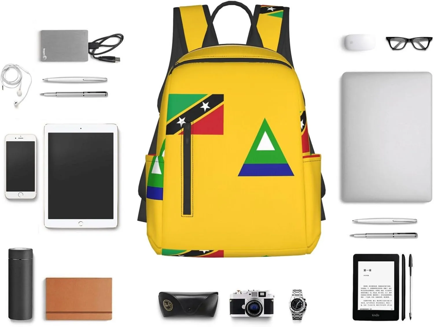 Nevis St. Kitts Flag Casual Laptop Backpack Travel Rucksack Sports Daypack Adjustable Strap Bags with Multi-Pockets for Working Running Camping