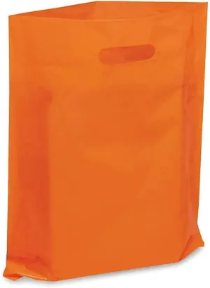 NEW - Extra Thick 1.5mil - 50 Glossy Merchandise Bags, Retail Shopping Bags, 12 X 15 with Die Cut Reinforced 3 Fold Over Handle, No Gusset (Orange)