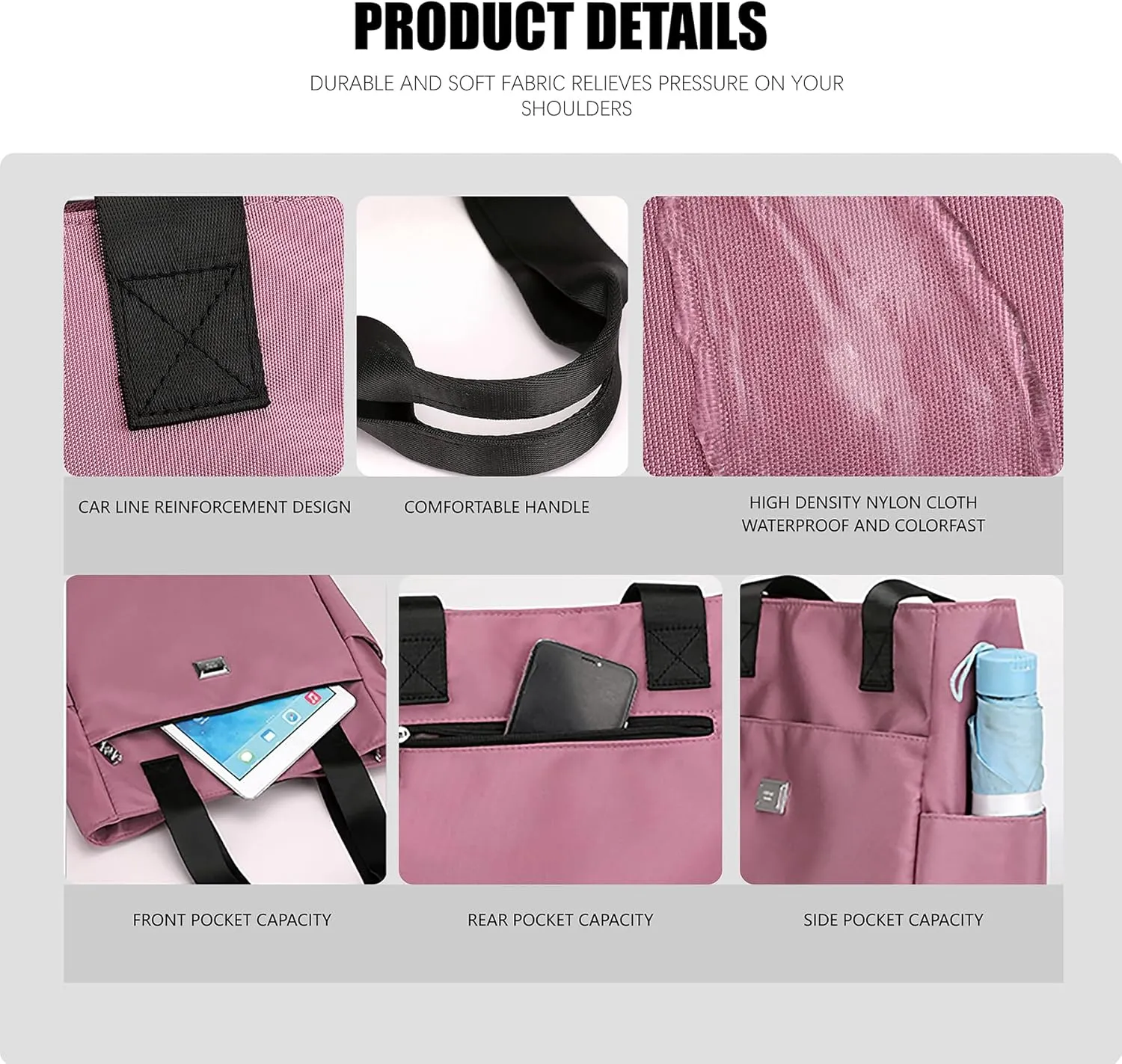 New Large Capacity Nylon Bag, Women's Tote Bag, Multi-Pocket Waterproof Shoulder Bag, Suitable for Business Travel