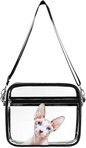 Niapessel Clear Bag for Stadium Events, Clear Crossbody Bag Stadium Approved, Clear Purse Crossbody, Curiosity Cat Print Shoulder Bag for Work Travel Workout Concert Sports Events