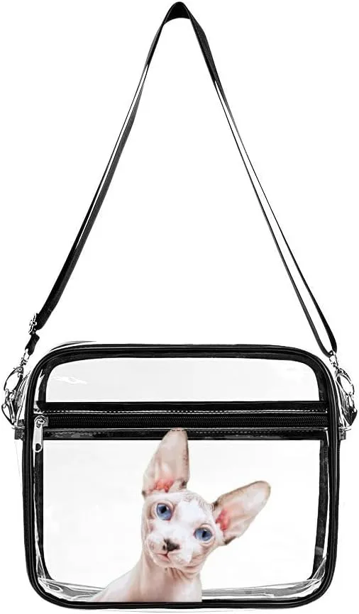 Niapessel Clear Bag for Stadium Events, Clear Crossbody Bag Stadium Approved, Clear Purse Crossbody, Curiosity Cat Print Shoulder Bag for Work Travel Workout Concert Sports Events