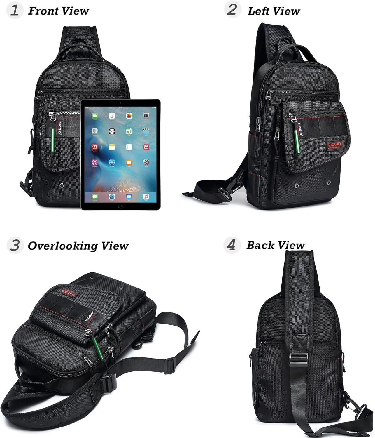 NICGID Sling Bags, Chest Shoulder Backpacks Crossbody Purse Outdoor Chest Bag Travel Backpack for Men Women