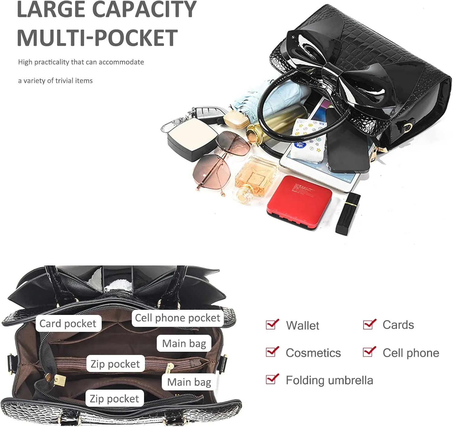 NICOLE & DORIS Handbags for Women Fashion Top Handle Bags Patent Leather Tote Bag Party Clutch Bag Crossbody Shoulder Bags