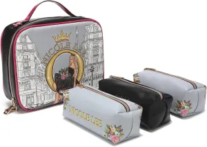 Nicole Lee Travel Handbag Crossbody Set with 3 Fashion Print Makeup Pouches, Women's Cosmetic Toiletry Organizer (Dreaming the City)