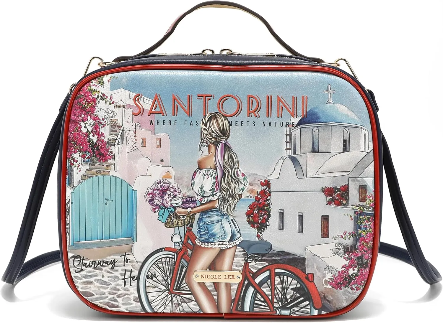 Nicole Lee Travel Handbag Crossbody Set with 3 Fashion Print Makeup Pouches, Women's Cosmetic Toiletry Organizer (Romance in Paris)