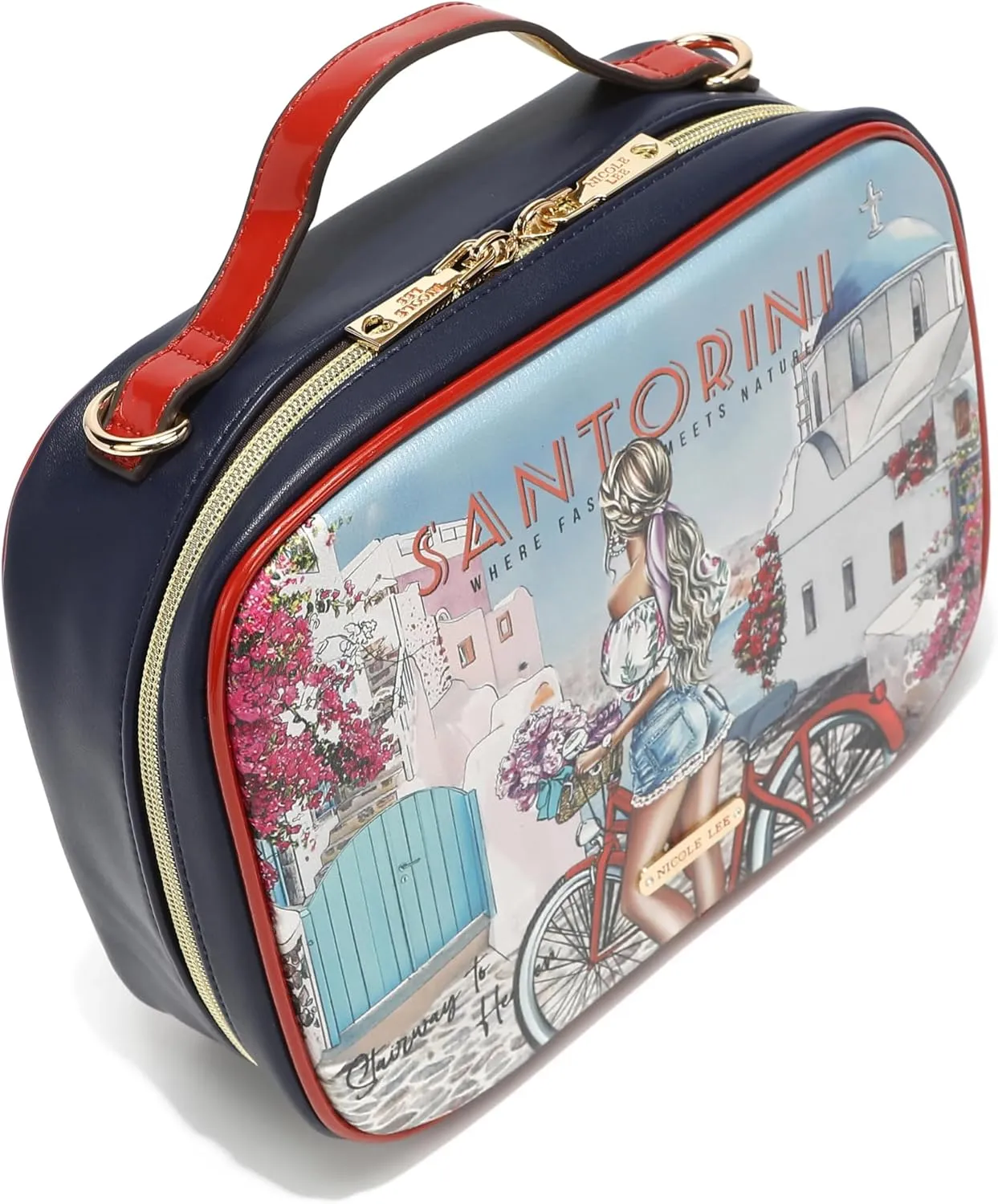 Nicole Lee Travel Handbag Crossbody Set with 3 Fashion Print Makeup Pouches, Women's Cosmetic Toiletry Organizer (Romance in Paris)