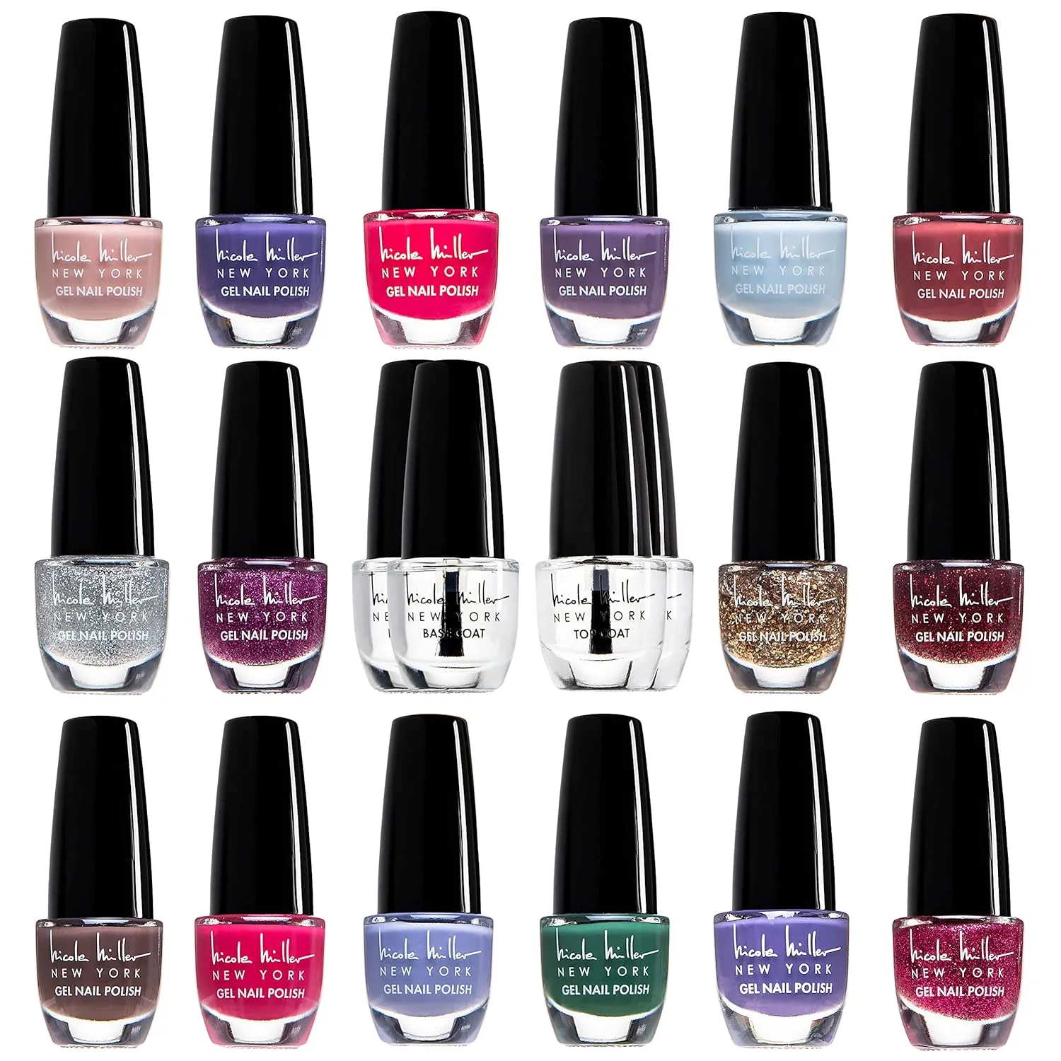 Nicole Miller Gel Nail Polish Set - Long Lasting Gel Fingernail and Toenail Polish for Women and Girls, Glossy and Bright Colors