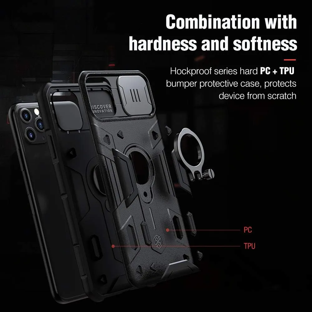 Nillkin Armor iPhone 11 Pro Case, [Built-in Kickstand and Camera Lens Protector] Shockproof Hard Plastic Back & Soft Silicone Bumper Hybrid Cover Phone Case for iPhone 11 Pro 5.8'' Black
