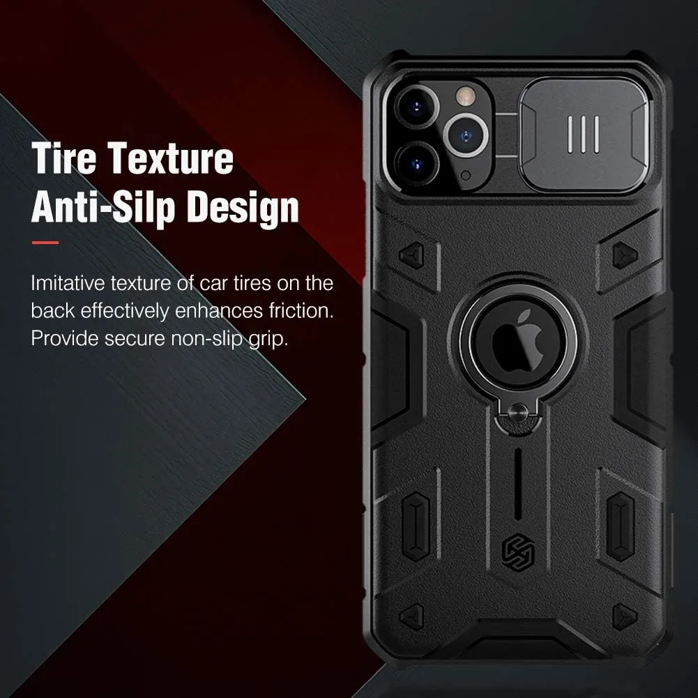 Nillkin Armor iPhone 11 Pro Case, [Built-in Kickstand and Camera Lens Protector] Shockproof Hard Plastic Back & Soft Silicone Bumper Hybrid Cover Phone Case for iPhone 11 Pro 5.8'' Black